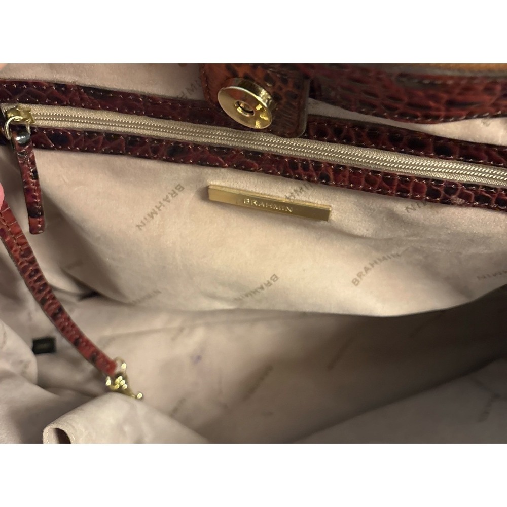 Brahmin Brown Croc-Embossed Leather Satchel with Gold Hardware - Picture 6 of 13